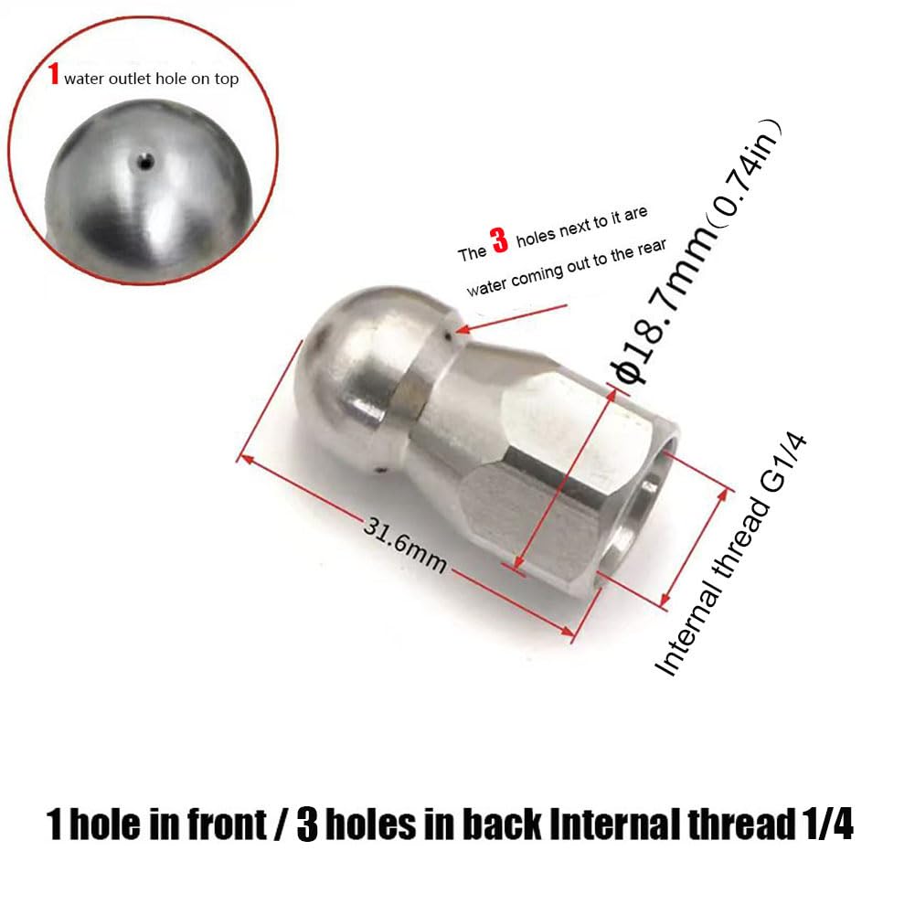 Dysze do myjek ciśnieniowych, Wysokociśnieniowa dysza kanalizacyjna ze stali nierdzewnej, 1/2/5 szt(1 Hole in Front/3 Holes in Back Internal Thread 1/4,5pcs)