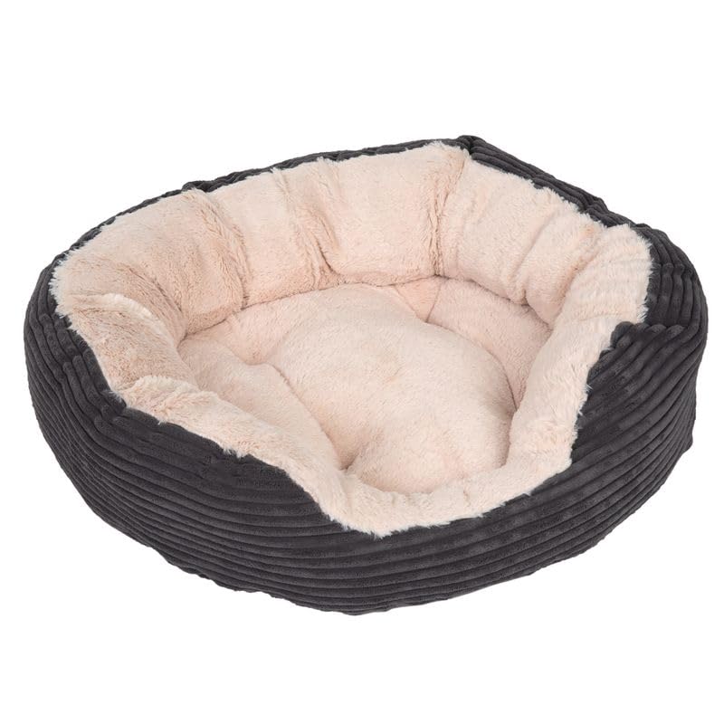 ZOOPLUS Kuschelbett Cozy Cord | Breitcord-Optik | mit hohem Rand & abgesenktem Einstieg | bei 30°C waschbar | dunkelgrau (L - L 81 x B 63 x H 18 cm)