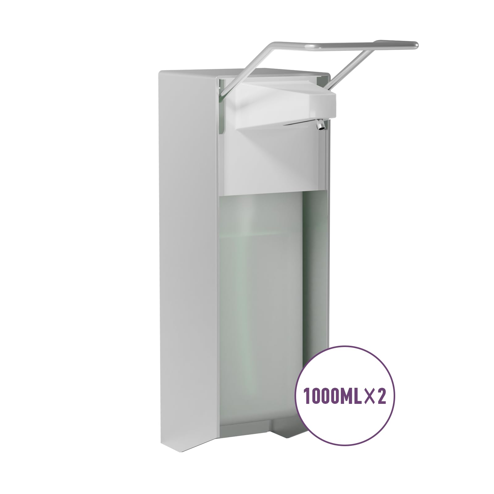 Eurospender 1000MLx2, Seifenspender Wandbefestigung, Seifenspender Mit Ellbogendruck Für Desinfektionsmittel Und Handseifen, Weißer Soap Dispenser, Aluminium