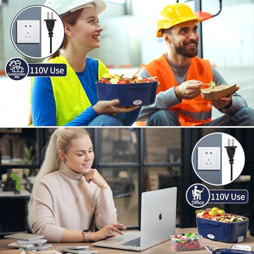 Image of Vingud Electric Lunch Box Food Heater, 3 in 1 Heating Lunch Box for Work /Car /Truck, Heated Lunch Boxes for Adults with 1.5L Stainless Steel Container, 12V 24V 110V (Blue + White)
