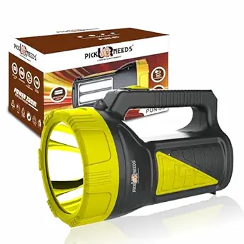 Pick Ur Needs Rechargeable Long Range Search Torch Light 100W with 2 Side Emergency Tube Light (Yellow)