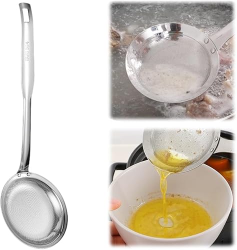 Cuchara coladora de acero inoxidable de malla fina, colador de malla extrafina con asa, cuchara espumadera de acero inoxidable 304, accesorio de