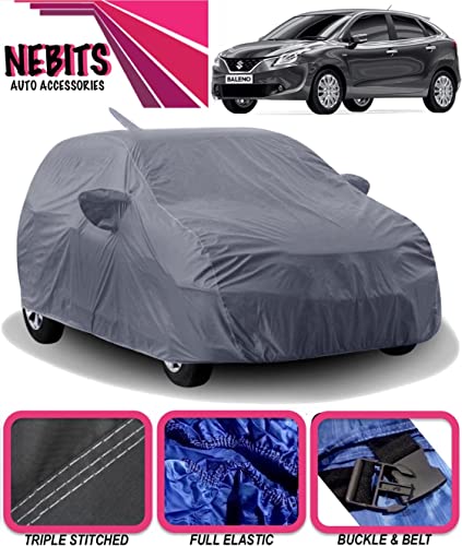 Image of NEBITS Maruti Suzuki Baleno Car Cover - Waterproof, Triple Stitched, Elastic, Ultra Surface Protection (Grey Look)