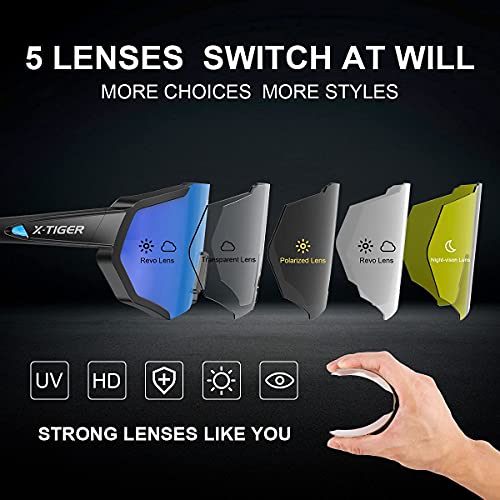 X-TIGER Óculos de sol esportivos polarizados com 5 lentes intercambiáveis, óculos de ciclismo mascul
