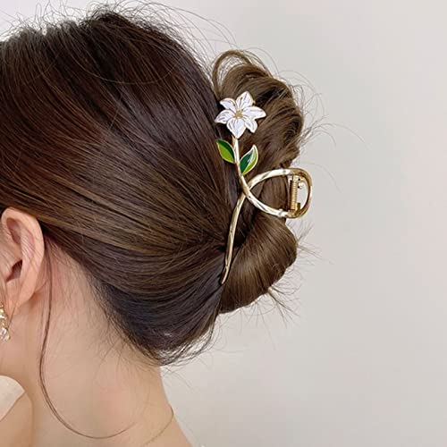 Women Metal Hair Claw Elegant Gold lily Flowers Hair Clips Headband Ponytail Clip Headwear hair accessories tiara Easy to use, not easy to damage, use high-quality metal hair clips to fix the hair, which can fix loose hair well and make your hairstyle more stable. Electroplated, smooth surface, comfortable to touch, won't scratch the skin, durable, not easy to break. Large hair claw clip with teeth design, can greatly handle whatever thick or thin hair,perfect for thick, curly or straight hair. Hair claw is fashion can make you special and charming. Hair clip is high quality,not easy to fade and break. There may be slight measurement error due to manual measurement. The hair accessories can be used all year round, suitable in daily use, party or other special moments Product Details: Size:The length of medium claw clips is approx 8 cm / 3.14 inch. The length of large size is approx 11 cm / 4.33 inch. Package Include: 1 Pcs Hair Claw Clips. Materials: Alloy Colour & Size: As shown in the picture Warm Tips: Keep dry when use. Please sleep is not wearing. Please avoid head force when wearing. Please avoid in direct sunlignt.