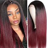 99J Human Hair Wig Lace Front Wigs Ombre Burgundy Wigs For Black Women 22 Inch Dark Root To Red...