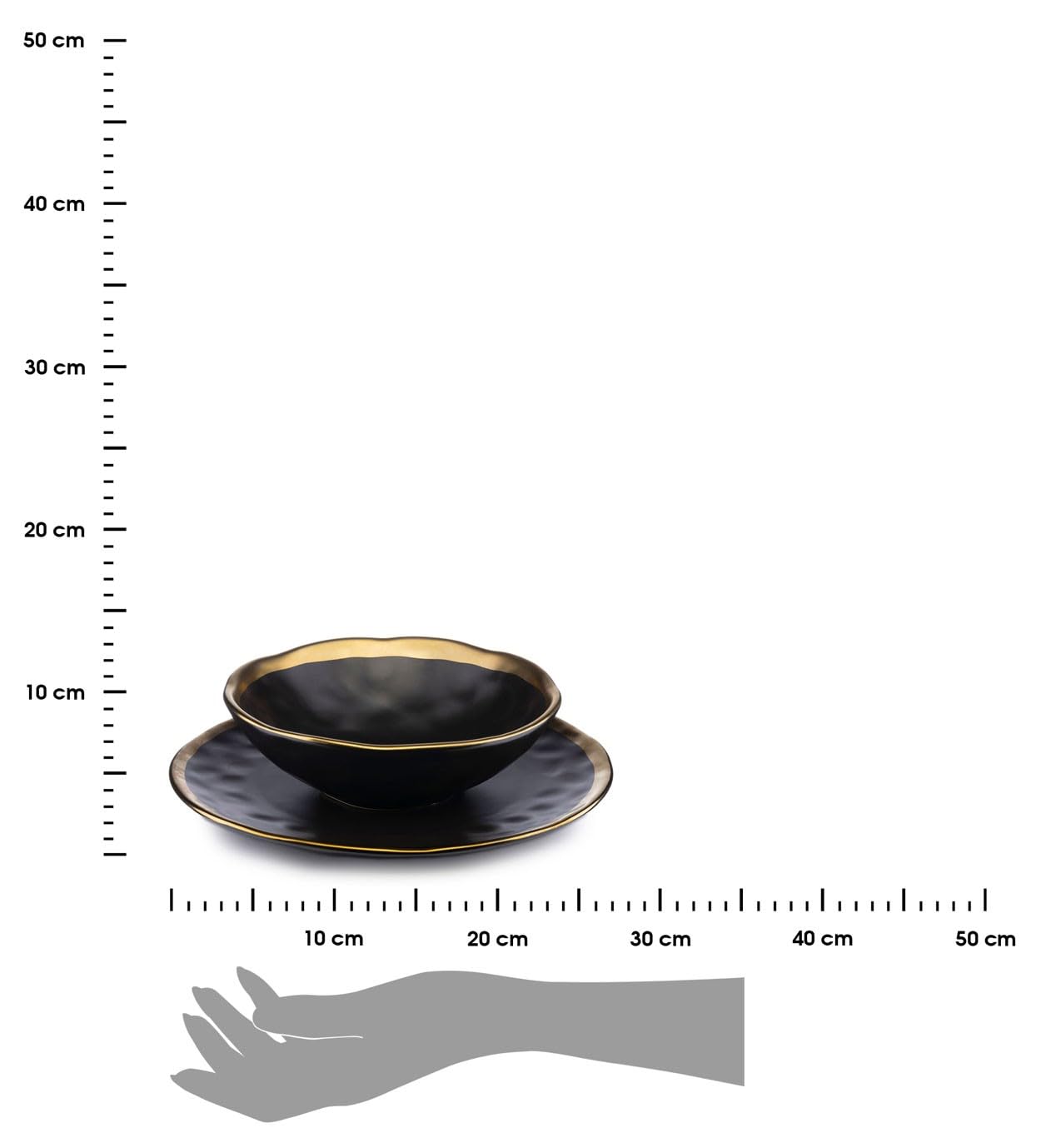 Keramik Geschirr Set 8 Personen | Schwarze Teller 27 cm Ø und Schüssel 20 cm Ø | Modern Geschirr & Serviergeschirr | 4x Essteller und 4x Tiefe Suppenteller