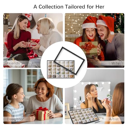 Image of Wudygirl Jewelry Organizer 30 Grid Jewelry Tray with Lid Earring Holder Organizer for Women Ring Earring Bracelet Holder Storage (Pu Black Beige)