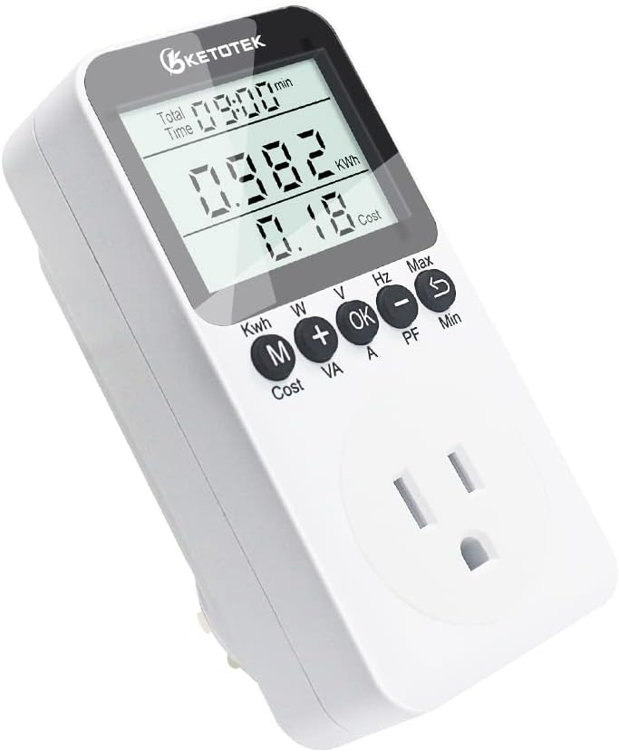 Medidor de vatios, medidor de potencia con enchufe enchufable, probador de voltaje de kilovatios, monitor de uso de electricidad en el hogar con protección contra sobrecarga, pantalla LCD, amperios de voltaje de energía, monitor de consumo de energía