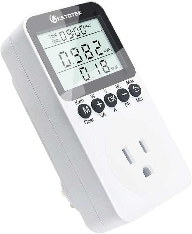 Medidor de vatios, medidor de potencia con enchufe enchufable, probador de voltaje de kilovatios, monitor de uso de electricidad en el hogar con protección contra sobrecarga, pantalla LCD, amperios de voltaje de energía, monitor de consumo de energía