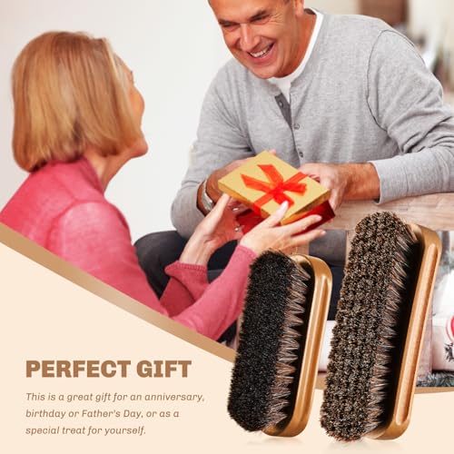 Image of 2 Pcs Horsehair Shine Shoes Brush Kit Polish Dauber Applicators Cleaning Leather Shoes Boots Care Brushes Suede Cleaner Brush(Wooden Concaved Brush)