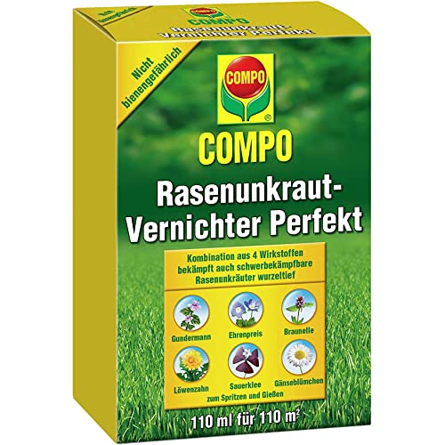 COMPO Rasen Unkrautvernichter Perfekt, Vernichtung von schwerbekämpfbaren Unkräutern, Konzentrat, 110 ml (110m²)