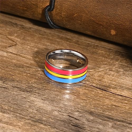 Image of Unisex 8mm Colorful Stripes Pride Ring | Stainless Steel, Unique Cool Enamel, Homosexuals LGBT Gay, Eternity Couple Wedding Band