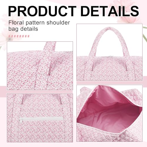 2 Pack Floral Travel Duffel Bag Large Quilted Travel Duffle Bag and Pink Floral Makeup Pouch Portable Gym Lightweight Weekender Organizer with Zipper Pockets Grocery Pouch for Women3