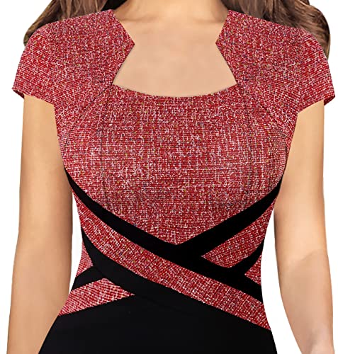 Image of VFSHOW Womens Square Neck Work Office Business Bodycon Dress 1950s Cap Sleeve Elegant Church Slim Fitted Pencil Sheath Dress