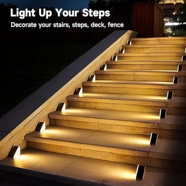 GEEKHOM Solar Step Lights for Outside - 6 Pack Outdoor Waterproof LED with Warm White & 7 RGB Colors, Auto-On/Off Solar Light for Deck, Stairs, Fence, Patio, Yard, Front Porch, Garden