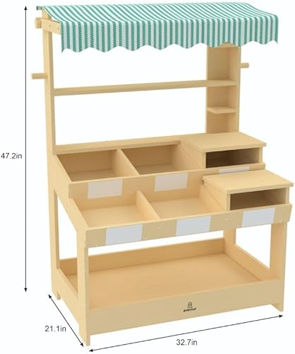 Miniatura 2 de Cypress - Soporte de madera para niños, tienda de comestibles con toldo, contenedores de almacenamiento, calcomanías de borrado en seco,