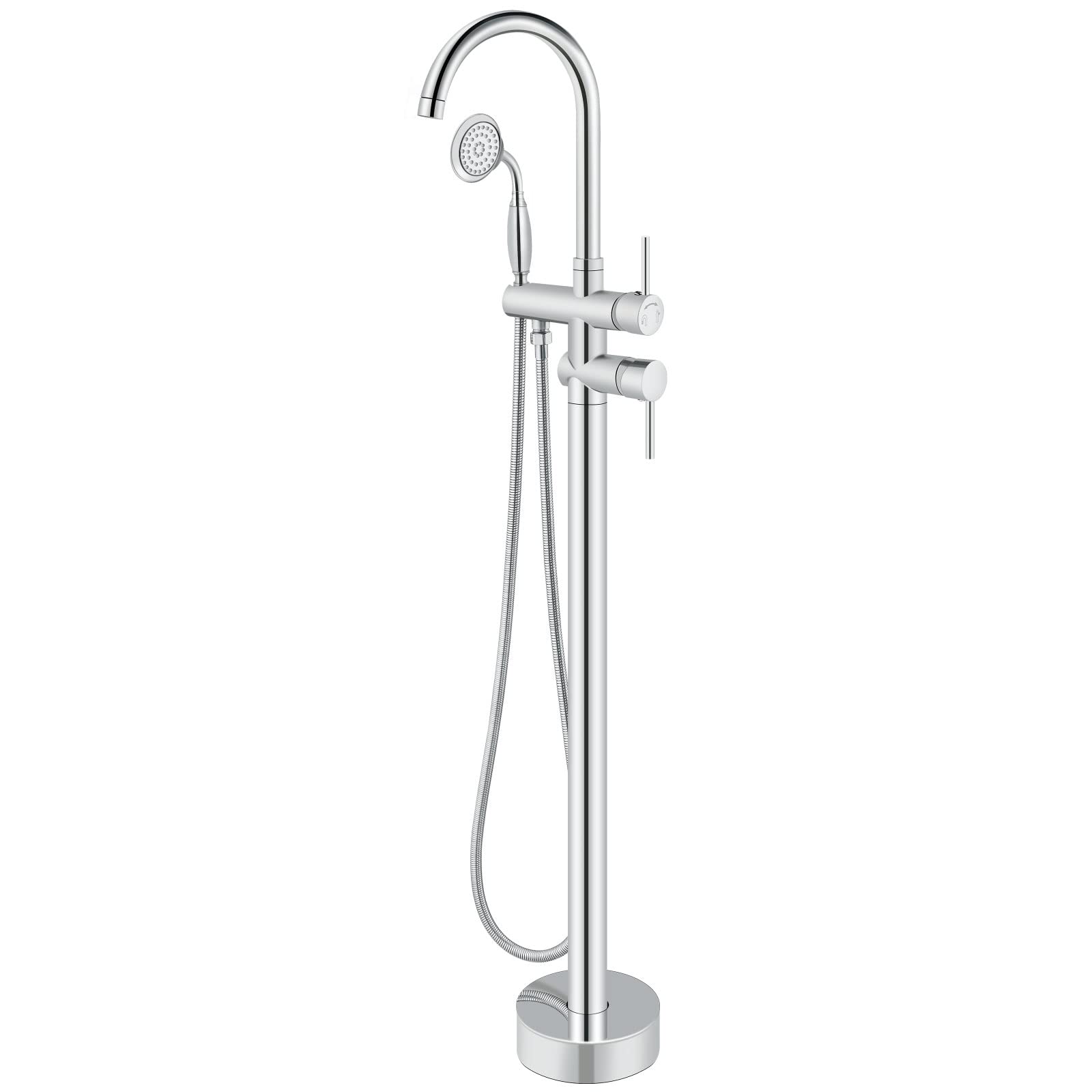Aolemi Polish Chrome Freestanding Bathtub Faucet Tub Filler with Ceramic Handheld Sprayer Floor Mount High Flow Brass Bathtub Faucet Bathroom Mixer Tap Swivel Spout