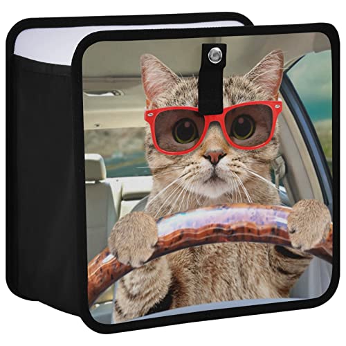 Image of Fun Cute Cat Driving Car Trash Can Foldable Hanging Car Trash Bag Bin Auto Garbage Can Leak-Proof Car Organizer(Large)