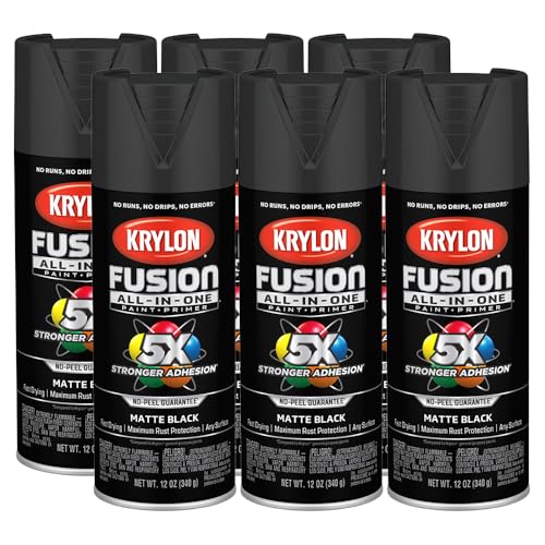 Image of 6-Pack of 12 Oz Krylon K02754007 Black Fusion All-In-One Paint & Primer Spray Paint, Matte
