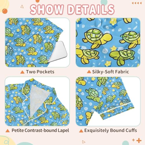 senya Many Blue Turtles Satin Summer Pajama Sets Silk Short Sleeve Button Down Sleepwear3