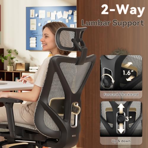 Image of GABRYLLY Ergonomic Office Chair with Adjustable Lumbar Support, 3D Armrests & Headrest, 135 Reclining Chair with Footrest & Large Steel Base,300LBS Swivel Desk Chair(GYMN01-AM)