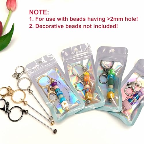 Image of 42 /84 /126 Pcs Beadable Keychain Bars Bulk Blank DIY Beaded Keychain Making Supplies with Bag Thank You Card