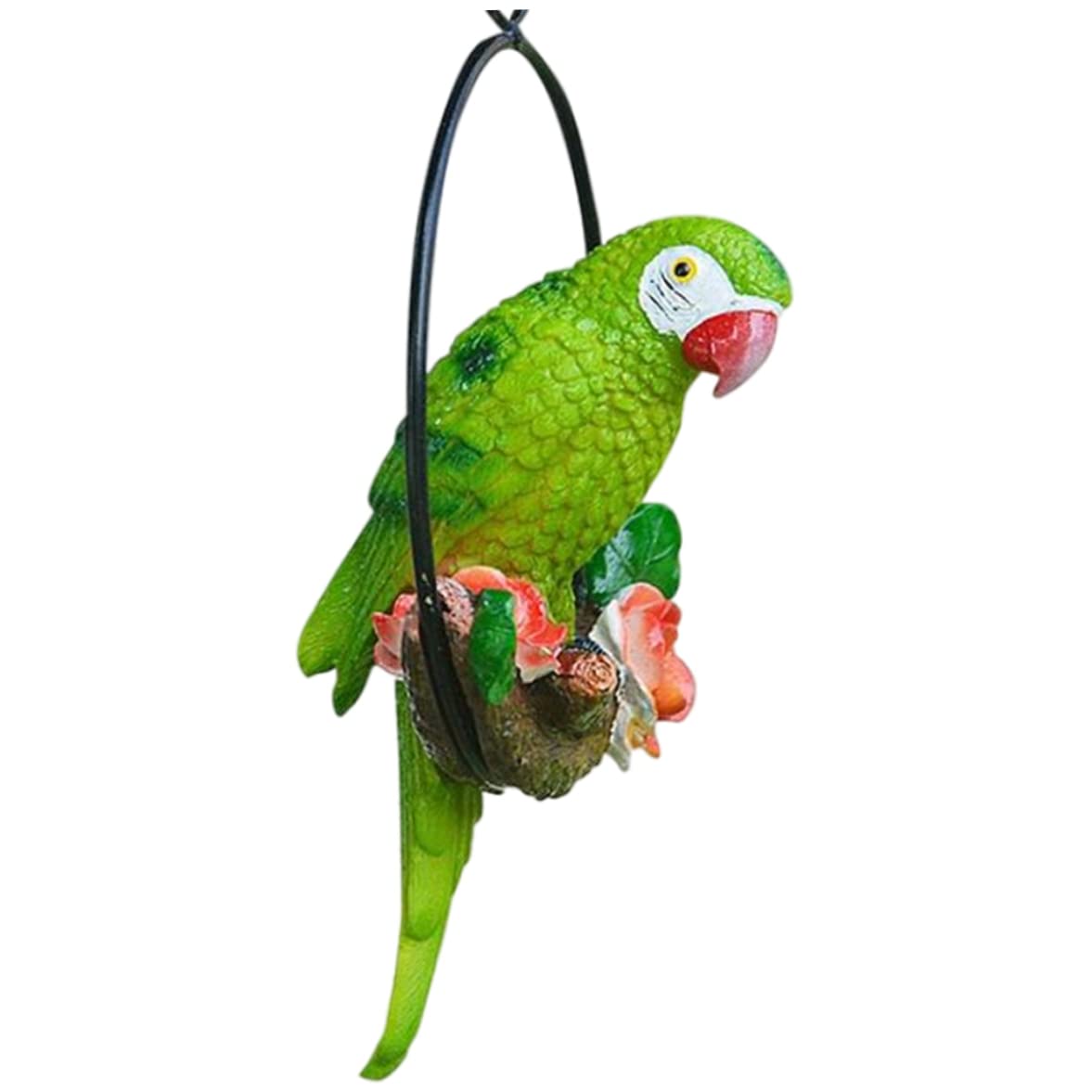 Jorzer Hanging Parrot Garden Decor Resin Parrot Outdoor Decor Parrot on Perch Garden Sculpture Parrot Statue for Outdoor Garden Decorations Green