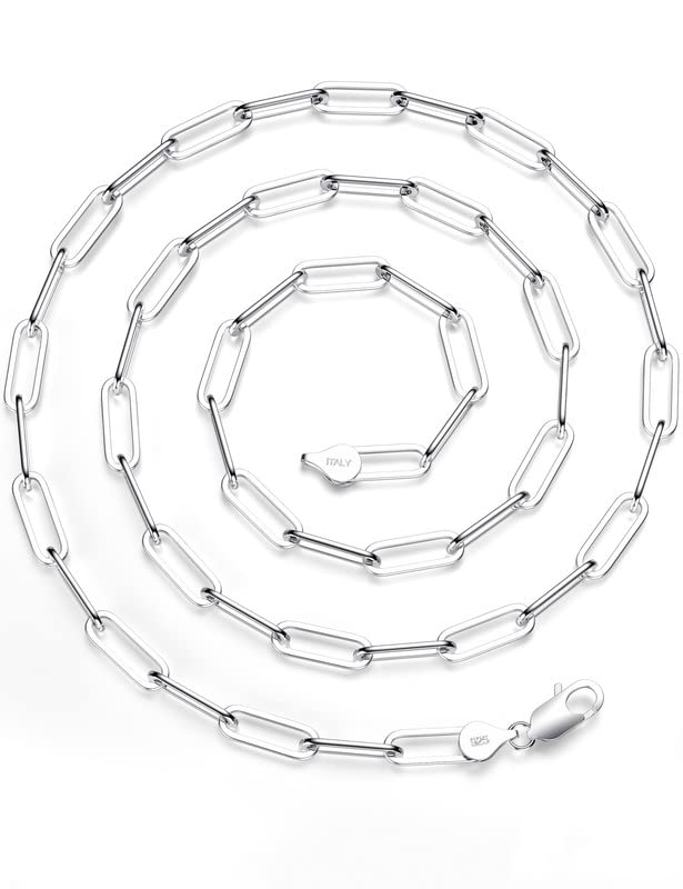 925 Sterling Silver Clasp Paperclip Chain 2/3/4/5mm Necklace for Women Men Silver Link Chain Necklace for Women 16/18/20/22/24/26/30 Inches