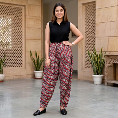 Image of FASHION GALLERY Women's Rayon Relaxed Fit Patiala Salwar with Full Length Drawstring Closure Type and Flexible Waist|Patiala Pant for Woman