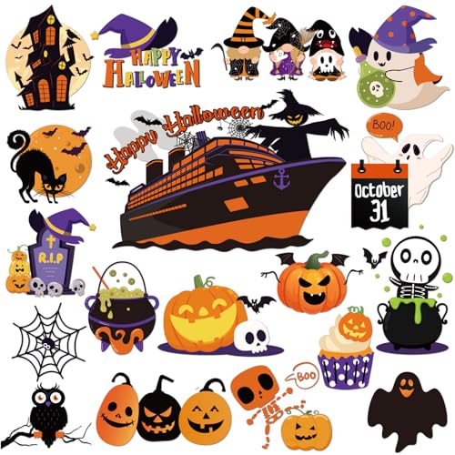 Dazoratix Halloween Pumpkin Cruise Magnets - 18 Pcs Happy Halloween Cruise Ship Door Magnet Decoration Funny Bats Spider Magnetic Sticker Skeleton Ghost Cruise Magnet for Carnival Accessories