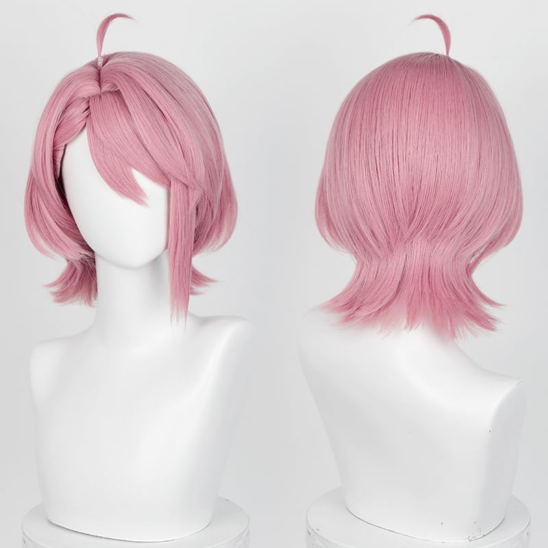 Image of Half and Half Aira Shiratori Cosplay Wig Short Pink Anime Wigs with Side Part Bangs for Women Deep Pink Wigs for Halloween Party Daily Costumes
