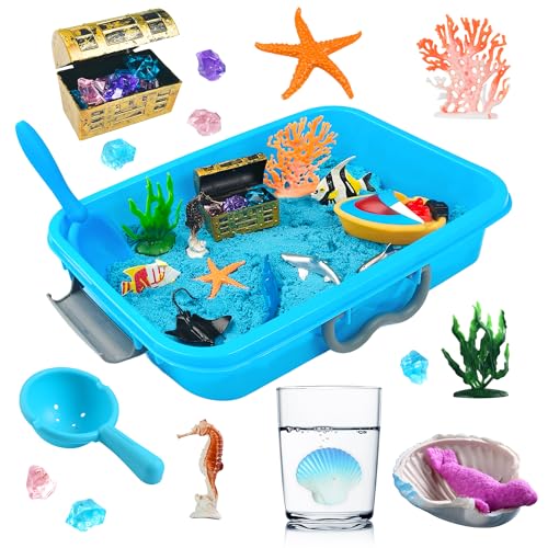 AGENTLAN Ocean Sensory Bin, Ocean Sensory Water Toys with Sea Animal for Toddlers Boys and Girls, Kids Toys Gift Sand Box for Age 3 4 5 6 7 8