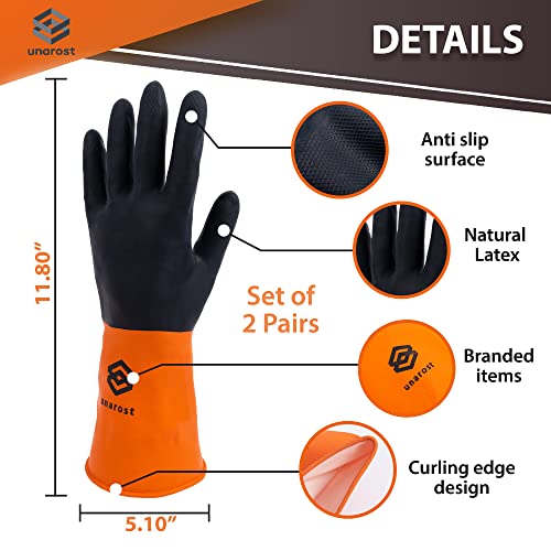 Unarost Chemical Resistant Gloves For Heavy-Duty Utility - 2 Pairs Thick Long Rubber Protective Gloves (Large) #TOP1