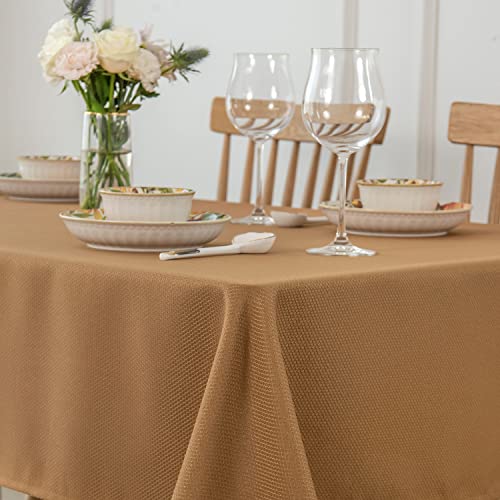 Image of maxmill Textured Rectangular Tablecloth Water Resistance Antiwrinkle Spillproof Soft Jacquard Table Cloth for Fall Harvest Thanksgiving Parties and Holiday Dinners, 60 x 104 Inch, Amber Bronze
