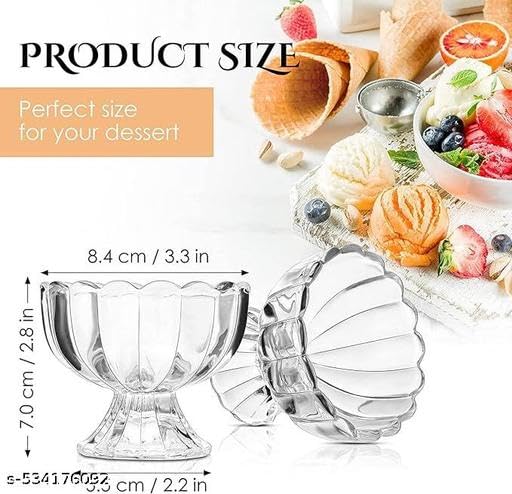 KENYS (4 pcs 120ml) Ice Cream Bowls, Salad Dessert Serving Bowls, Tableware Crystall Clearr Dessert Bowl Ice Cream & Fruit Salad Glass Bowls. 2