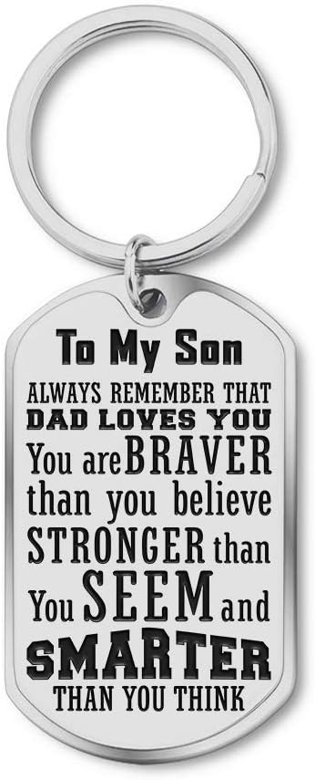 Aizza Beata Braver Smarter Stronger Keychain for Boys, Inspirational Graduation Birthday Gift, Stainless Steel, Neutral