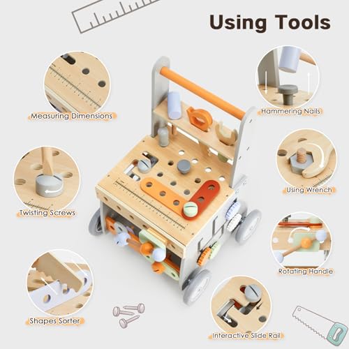 Labebe HY2310029 Wooden Baby Walker, Baby Push Walker, Tool Toy For Toddlers, Adjustable Speed Baby Walker With Wheel thumb #3