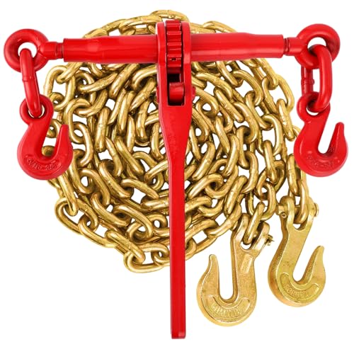 Image of 3 /8'' to 1 /2'' Chain and Binder Kit, Ratchet Load Binder with Work Load Limit 9200 LBS, 3 /8''x10 FT Grade 70 Chain with Working Load Limit 6600 LBS for Heavy Duty Cargo Flatbed Trailers