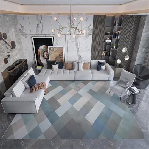 Tapis bleu moderne géométrique lavable de 90x120 cm doux pour les enfants