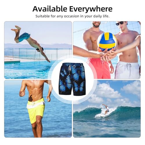 Men's Swim Trunks Quick Dry Board Shorts Dark Blue Butterflies Beach Shorts with Pocket Bathing Suits for Men 6