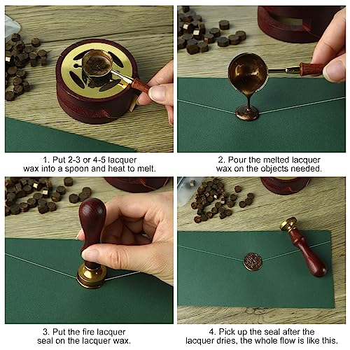 Astaron 300 Pcs Sealing Wax Beads, Lots of Colors Options for Seal Stamp, Octagon Kit with 1 Melting Spoon, Perfect Invitations Cards Envelopes Wine Packages Gift Wrapping, Brown Coffee