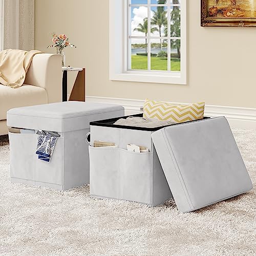 YITAHOME Panca Ottoman Pieghevole in Velluto 2 Pezzi Grigio per Camera da Letto e Soggiorno