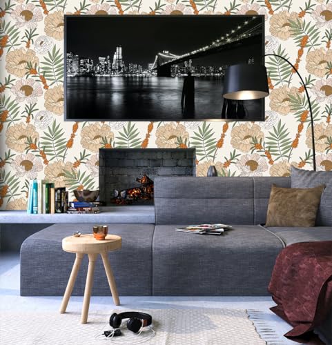 FLUGGER Vintage Floral Peel and Stick Wallpaper Bamboo Self Adhesive Removable Wallpaper Wall Stickers for Home Bedroom Cabinets Thicken 17.3\" x 118\",Floral-14