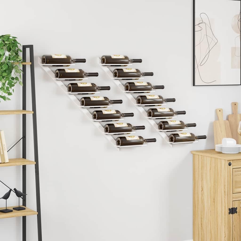 Wand-Weinregale Weiß Metall für 7 Flaschen 2 Stück, Flaschenregal für Küche, Bar, Speisekammer, modernes Getränkeregal zur Aufbewahrung und Lagerung von Weinflaschen