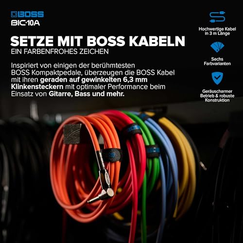 BOSS BIC-10A Serie | Instrumentenkabel | Gerade auf gewinkelte 6,3 mm Klinkenstecker | 3 m Länge | Hochwertige Kabel für Gitarre, Bass & mehr | geräuscharm & robust | Grün