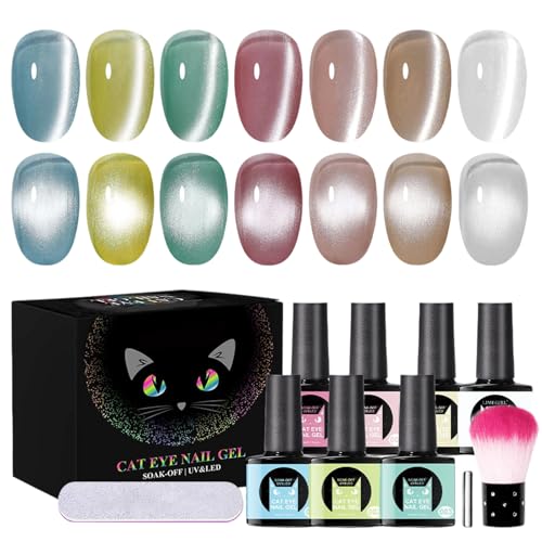Esmalte de Uñas Gel Magnético | 7 Colores Gel Magnético con Pincel - Accesorios Para De Manicura | Para Niñas Casa Salón Fiesta Vacaciones Diario Formal Casual Festivos