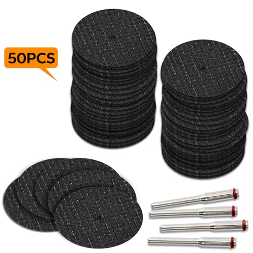 Image of 50PCS Rotating Cutting Wheel with 1-1 /4 inch Reinforced Fiberglass Cut Off Wheels &4PCS Mandrels Rotary Tool Accessories for Cutting Metal, Wood, Stone
