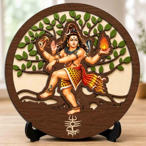 Image of Nataraj Shiv Ji Wooden Murti for Home Mandir, Prayer Room, Table Top Decor & Spiritual Gifting - 5x5 Inch