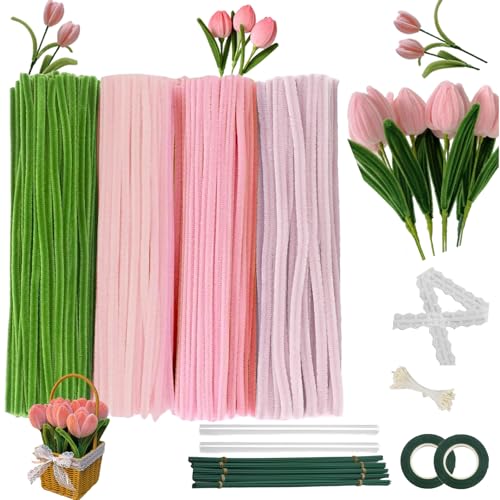 600 Pcs Pink Pipe Cleaners Craft for Flowers,Multiple Assorted Co...